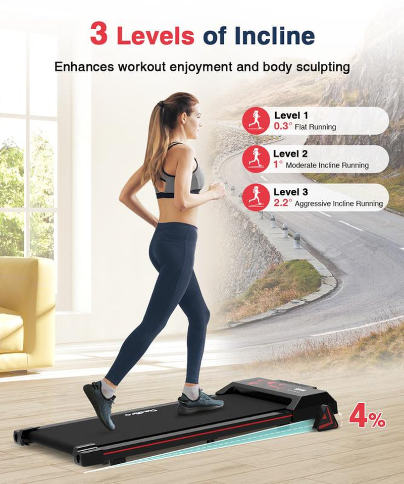 Redliro under Desk Treadmill Walking Pad for Home Office Portable Walking Treadmill 2.25HP Walking Jogging Machine with 265 Lbs Weight Capacity Remote Control LED Display Black