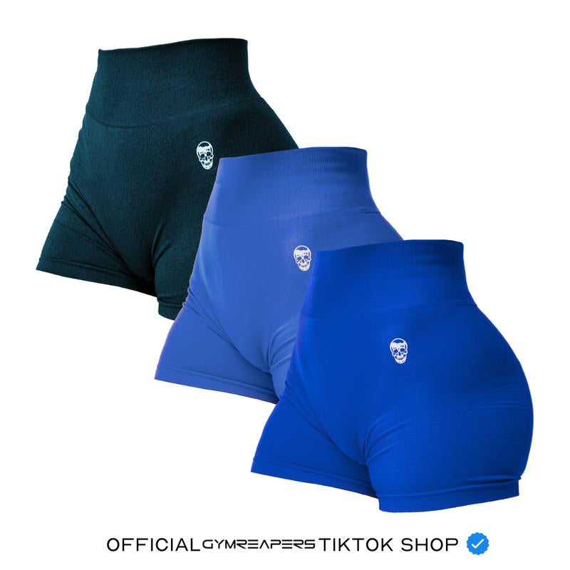 3PK Infinity Seamless Shorts by Gymreapers Moisture-Wicking Breathable Gym Shorts, Diamond Gusset Crotch,Scrunch Back, Two-Tier Waistband, Squat Proof