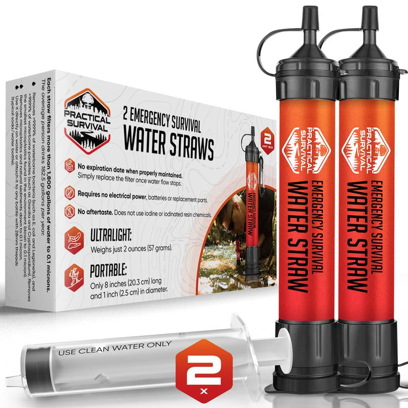 5 or 2 High Capacity Emergency Survival Water Straws - Personal Filter for Camping, Hiking, Travel Biking, Survival Preparedness, Lightweight Reusable