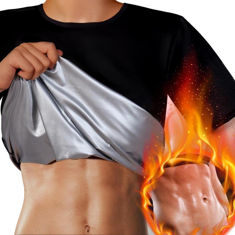 Short Sleeve Sauna T-Shirts, Upgrade Generation, Shoulder Width Expansion, No Odor, Increased and Fitter Collar Size, Suitable for Obese Individuals - Workout Slimming, Back to School Summer, Faster Sweat, More Calories Burning, Charming Figure