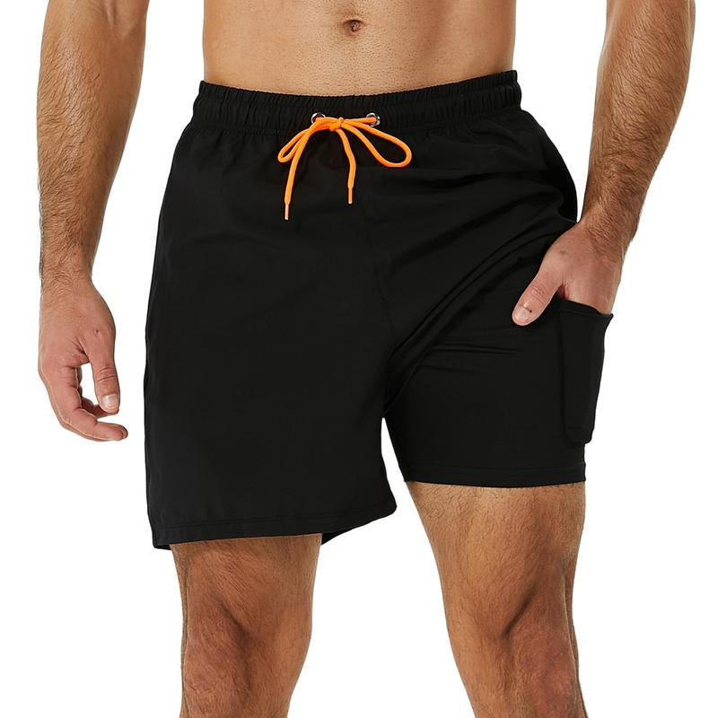 SILKWORLD Mens Shorts with Compression Liner 2 in 1 Quick-Dry Hawaiian Beach Shorts Suit Swimwear Drawstringwith Bathing Suits with Zipper Pockets