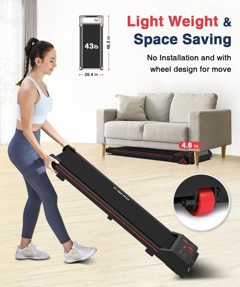 Redliro under Desk Treadmill Walking Pad for Home Office Portable Walking Treadmill 2.25HP Walking Jogging Machine with 265 Lbs Weight Capacity Remote Control LED Display Black
