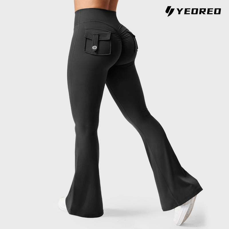 YEOREO Women'S Flared Leggings with Pockets Women'S Fitness Leggings Butt Lifting Fitness Yoga Leggings Exercise Pants Activewear Outdoor Athletic