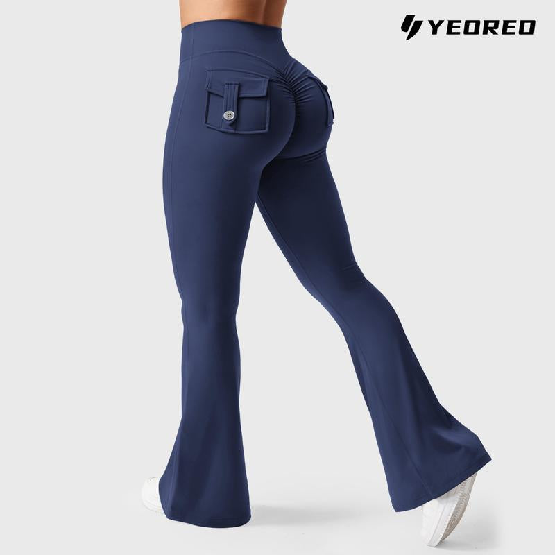 YEOREO Women'S Flared Leggings with Pockets Women'S Fitness Leggings Butt Lifting Fitness Yoga Leggings Exercise Pants Activewear Outdoor Athletic