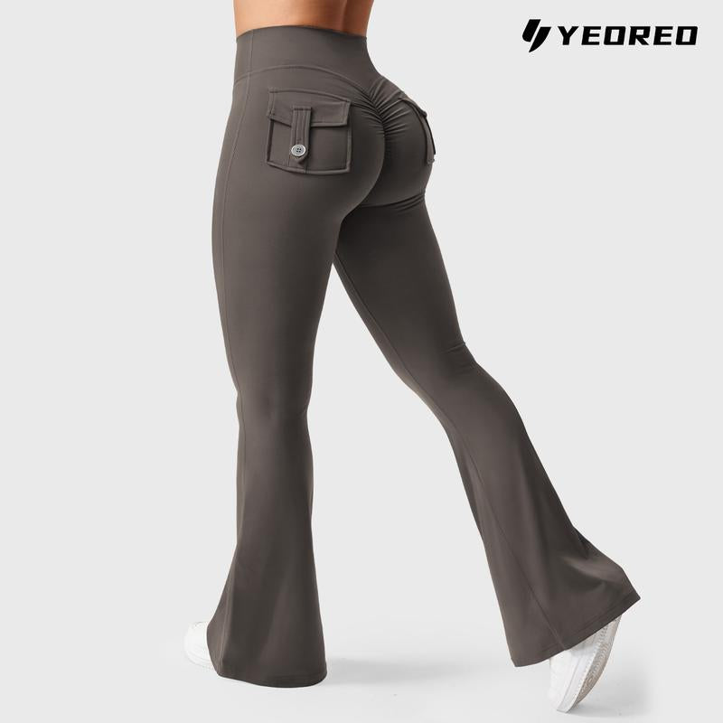YEOREO Women'S Flared Leggings with Pockets Women'S Fitness Leggings Butt Lifting Fitness Yoga Leggings Exercise Pants Activewear Outdoor Athletic
