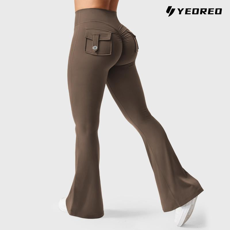 YEOREO Women'S Flared Leggings with Pockets Women'S Fitness Leggings Butt Lifting Fitness Yoga Leggings Exercise Pants Activewear Outdoor Athletic