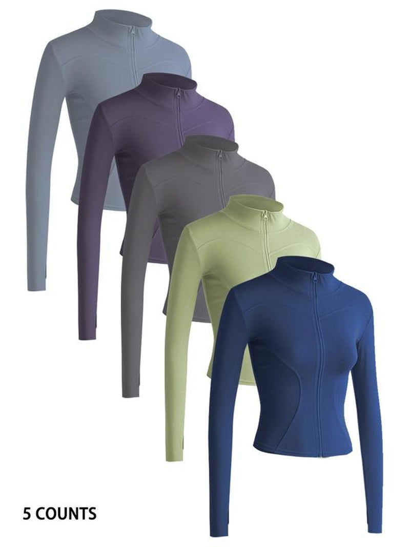 Women'S Thumb Holes Solid Zip up Mock Neck Spring Sports Jacket, Back to School Outfits, Fashion Long Sleeve Sports Outerwear for Tennis Pickleball Gym Yoga Workout Running, Define Jacket, Bbl Jackets, Women'S Sportswear Sports Wear