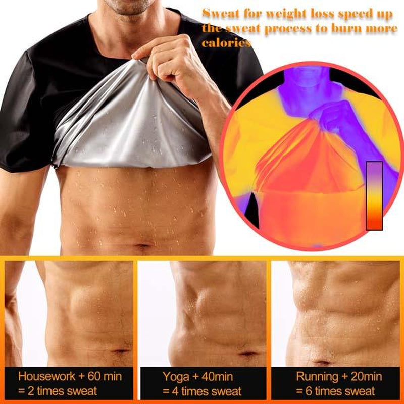 Short Sleeve Sauna T-Shirts, Upgrade Generation, Shoulder Width Expansion, No Odor, Increased and Fitter Collar Size, Suitable for Obese Individuals - Workout Slimming, Back to School Summer, Faster Sweat, More Calories Burning, Charming Figure