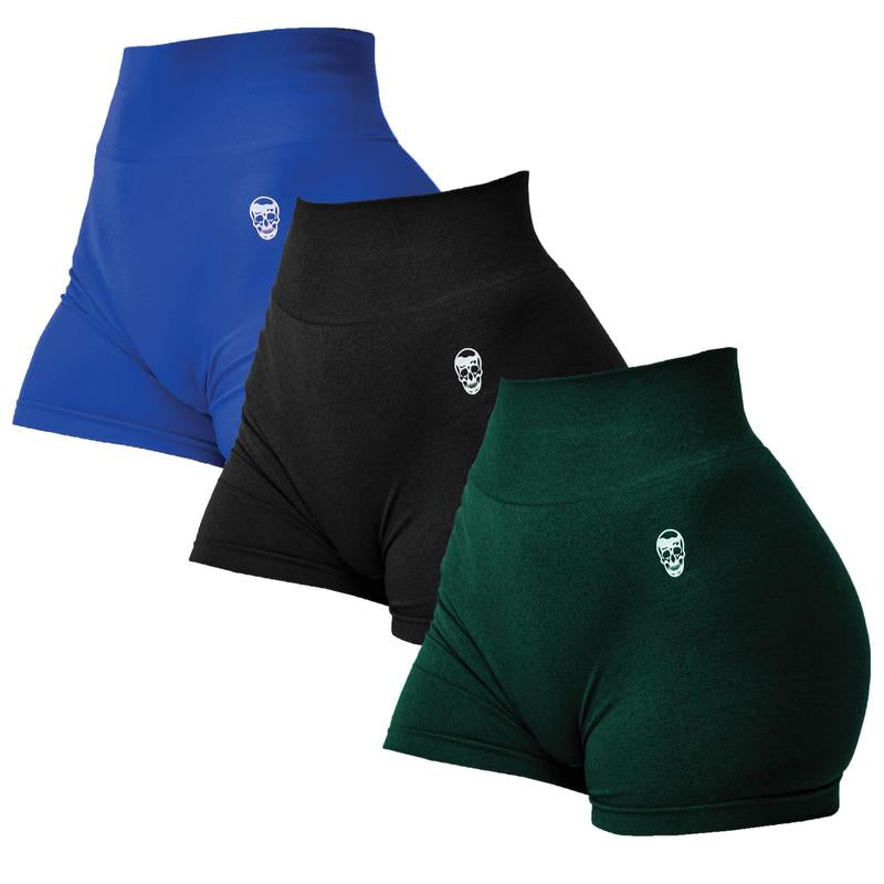 3PK Infinity Seamless Shorts by Gymreapers Moisture-Wicking Breathable Gym Shorts, Diamond Gusset Crotch,Scrunch Back, Two-Tier Waistband, Squat Proof