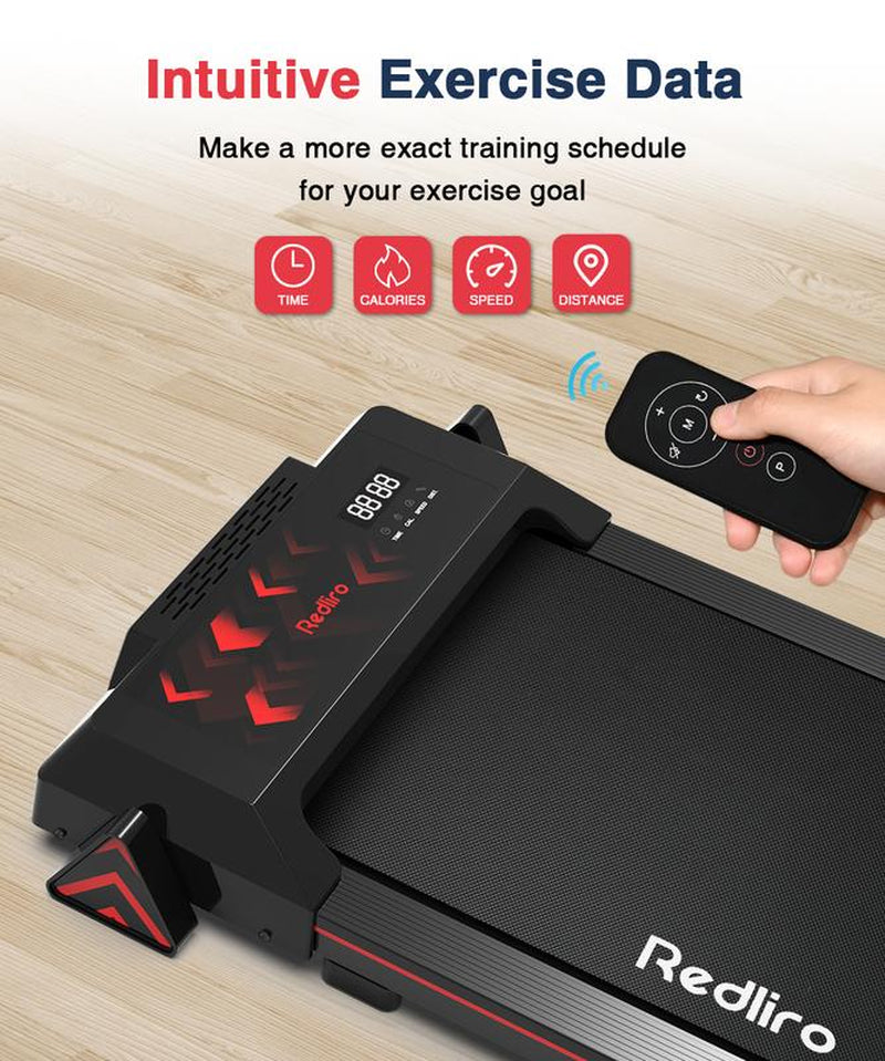 Redliro under Desk Treadmill Walking Pad for Home Office Portable Walking Treadmill 2.25HP Walking Jogging Machine with 265 Lbs Weight Capacity Remote Control LED Display Black