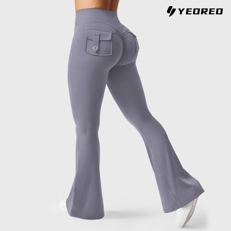 YEOREO Women'S Flared Leggings with Pockets Women'S Fitness Leggings Butt Lifting Fitness Yoga Leggings Exercise Pants Activewear Outdoor Athletic