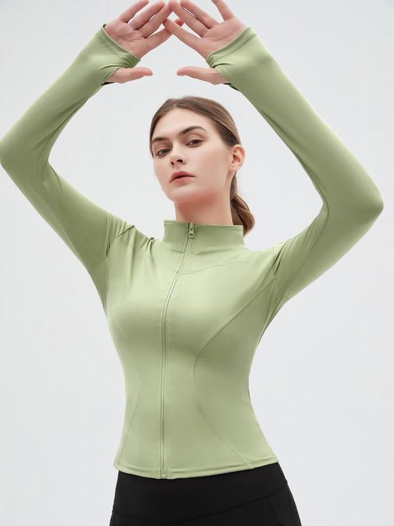 Women'S Thumb Holes Solid Zip up Mock Neck Spring Sports Jacket, Back to School Outfits, Fashion Long Sleeve Sports Outerwear for Tennis Pickleball Gym Yoga Workout Running, Define Jacket, Bbl Jackets, Women'S Sportswear Sports Wear