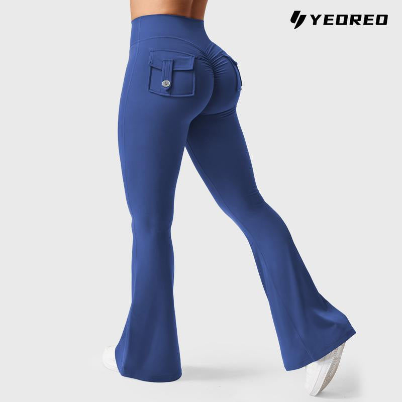 YEOREO Women'S Flared Leggings with Pockets Women'S Fitness Leggings Butt Lifting Fitness Yoga Leggings Exercise Pants Activewear Outdoor Athletic