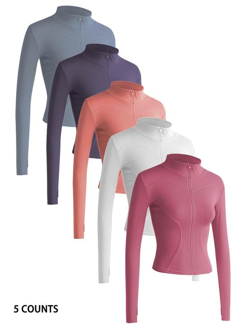 Women'S Thumb Holes Solid Zip up Mock Neck Spring Sports Jacket, Back to School Outfits, Fashion Long Sleeve Sports Outerwear for Tennis Pickleball Gym Yoga Workout Running, Define Jacket, Bbl Jackets, Women'S Sportswear Sports Wear