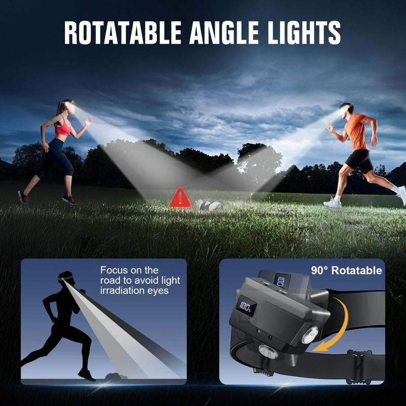 Rechargeable LED Headlamp, 1/2/3 Counts 230°Wide Beam Headlight with Motion Sensor, 90°Rotation & Removable Head Lights, 5 Mode Headlamp, Christmas Gift, Flashlight Headlamp