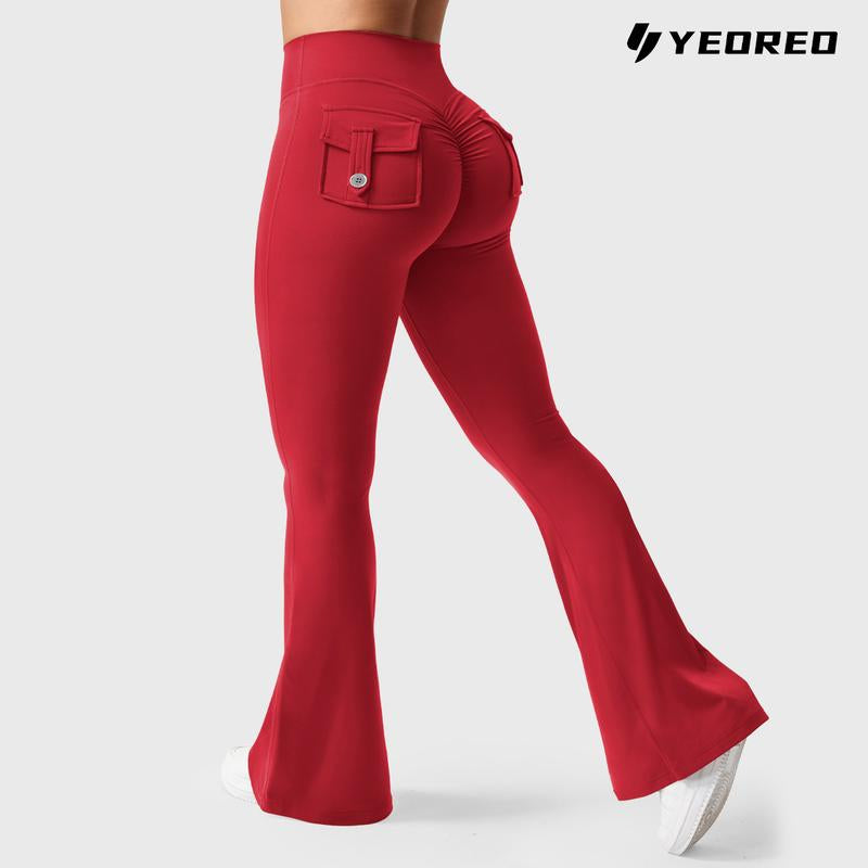 YEOREO Women'S Flared Leggings with Pockets Women'S Fitness Leggings Butt Lifting Fitness Yoga Leggings Exercise Pants Activewear Outdoor Athletic