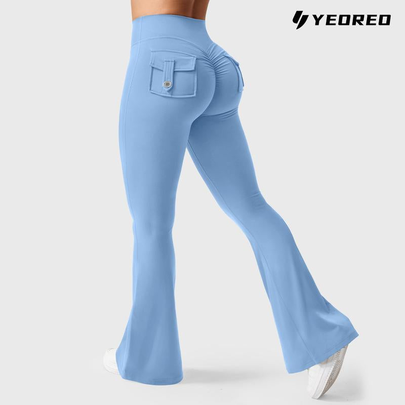 YEOREO Women'S Flared Leggings with Pockets Women'S Fitness Leggings Butt Lifting Fitness Yoga Leggings Exercise Pants Activewear Outdoor Athletic