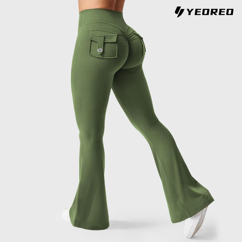 YEOREO Women'S Flared Leggings with Pockets Women'S Fitness Leggings Butt Lifting Fitness Yoga Leggings Exercise Pants Activewear Outdoor Athletic