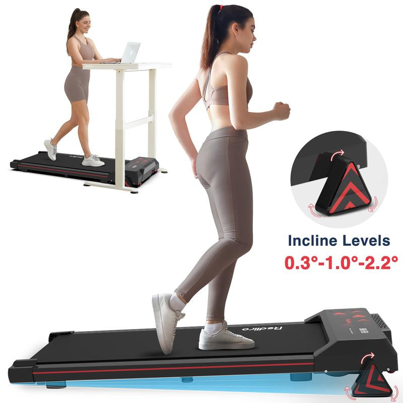 Redliro under Desk Treadmill Walking Pad for Home Office Portable Walking Treadmill 2.25HP Walking Jogging Machine with 265 Lbs Weight Capacity Remote Control LED Display Black
