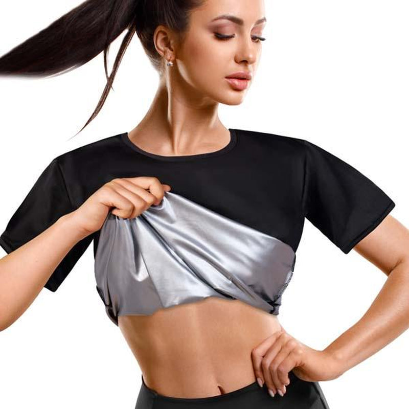 Short Sleeve Sauna T-Shirts, Upgrade Generation, Shoulder Width Expansion, No Odor, Increased and Fitter Collar Size, Suitable for Obese Individuals - Workout Slimming, Back to School Summer, Faster Sweat, More Calories Burning, Charming Figure