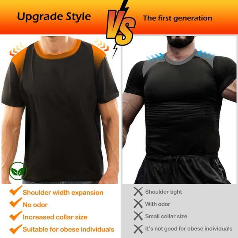 Short Sleeve Sauna T-Shirts, Upgrade Generation, Shoulder Width Expansion, No Odor, Increased and Fitter Collar Size, Suitable for Obese Individuals - Workout Slimming, Back to School Summer, Faster Sweat, More Calories Burning, Charming Figure