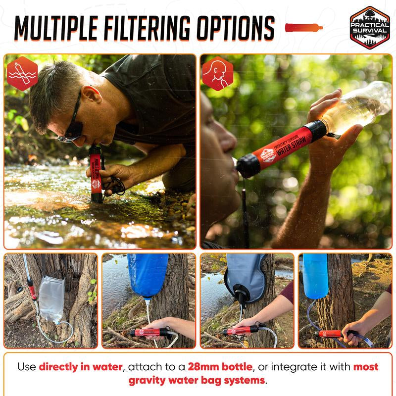 5 or 2 High Capacity Emergency Survival Water Straws - Personal Filter for Camping, Hiking, Travel Biking, Survival Preparedness, Lightweight Reusable