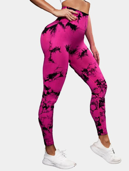Women'S Tie Dye Print Ruched High Waist Sports Tummy Control Leggings, Sporty High Stretch Comfy Breathable Skinny Pants for Yoga Gym Fitness, Ladies Sportswear Bottoms
