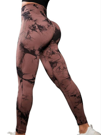 Women'S Tie Dye Print Ruched High Waist Sports Tummy Control Leggings, Sporty High Stretch Comfy Breathable Skinny Pants for Yoga Gym Fitness, Ladies Sportswear Bottoms