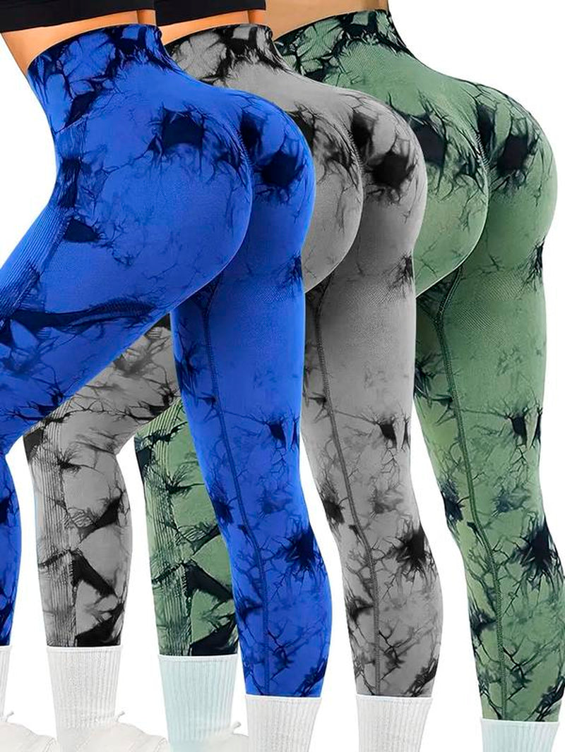 Women'S Tie Dye Print Ruched High Waist Sports Tummy Control Leggings, Sporty High Stretch Comfy Breathable Skinny Pants for Yoga Gym Fitness, Ladies Sportswear Bottoms