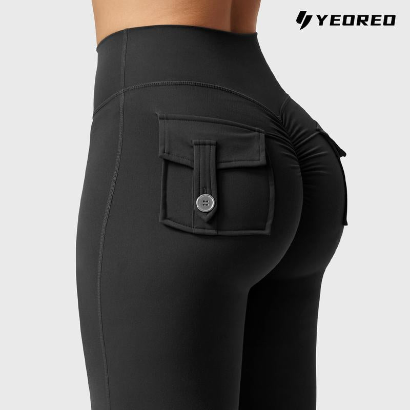 YEOREO Women'S Flared Leggings with Pockets Women'S Fitness Leggings Butt Lifting Fitness Yoga Leggings Exercise Pants Activewear Outdoor Athletic
