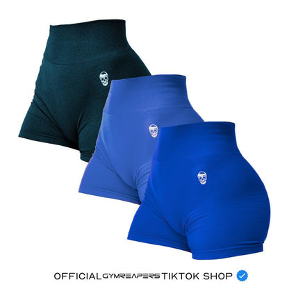 3PK Infinity Seamless Shorts by Gymreapers Moisture-Wicking Breathable Gym Shorts, Diamond Gusset Crotch,Scrunch Back, Two-Tier Waistband, Squat Proof
