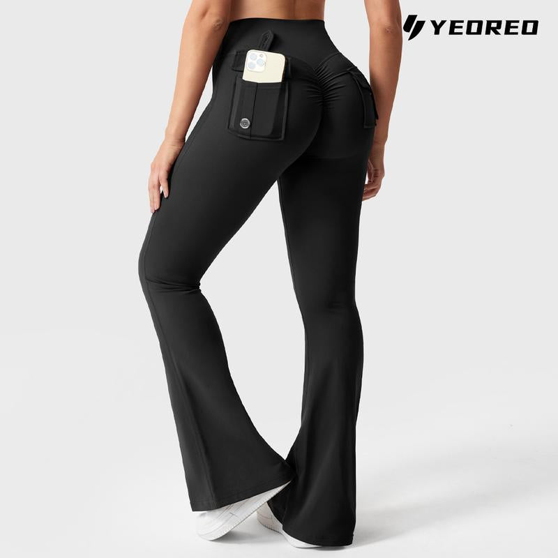 YEOREO Women'S Flared Leggings with Pockets Women'S Fitness Leggings Butt Lifting Fitness Yoga Leggings Exercise Pants Activewear Outdoor Athletic