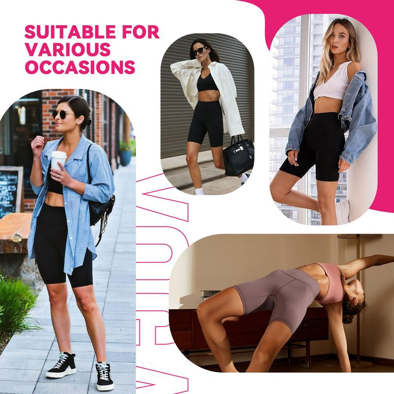 SHOWITTY 3 Pack Women'S Biker Shorts with Pockets, 11" High Waist Black Workout Sports Spandex Shorts for Gym Yoga Running Summer Clothes