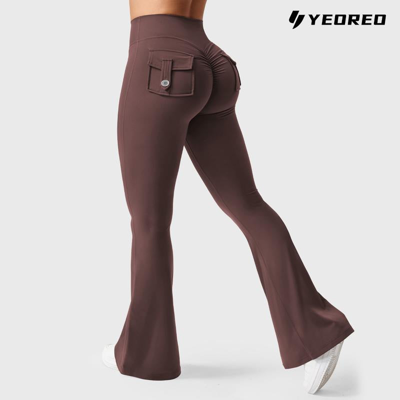 YEOREO Women'S Flared Leggings with Pockets Women'S Fitness Leggings Butt Lifting Fitness Yoga Leggings Exercise Pants Activewear Outdoor Athletic