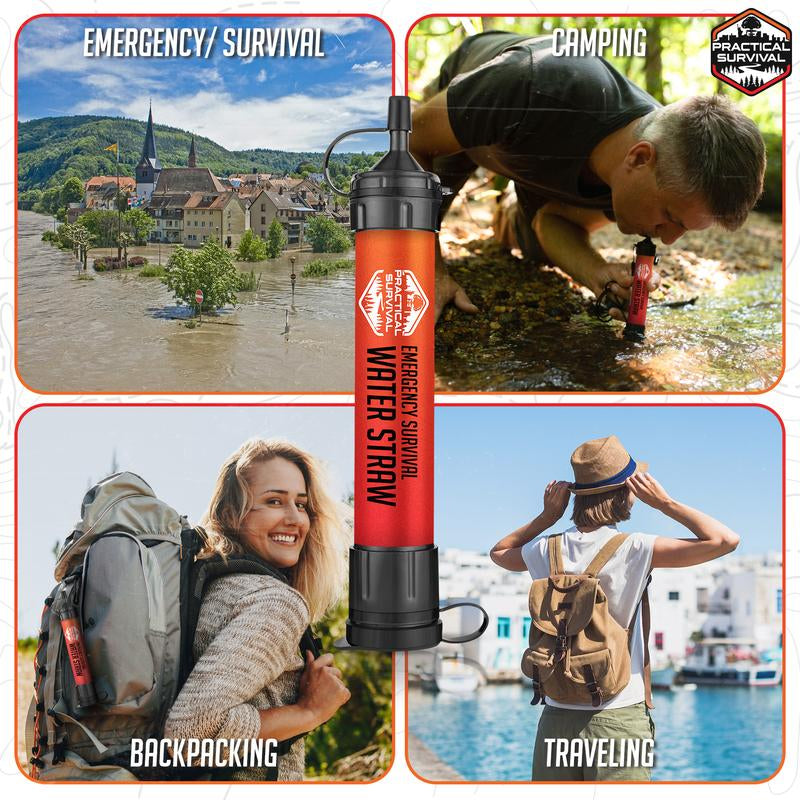 5 or 2 High Capacity Emergency Survival Water Straws - Personal Filter for Camping, Hiking, Travel Biking, Survival Preparedness, Lightweight Reusable