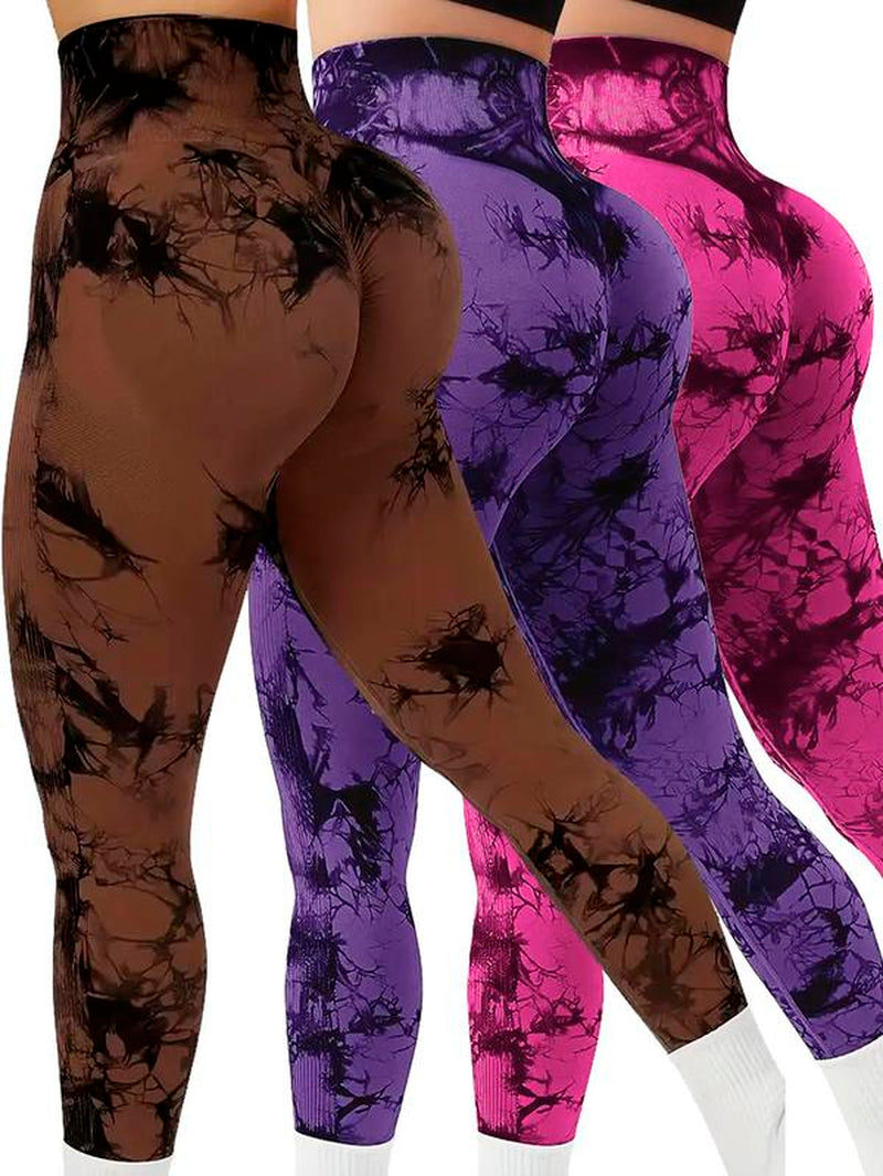 Women'S Tie Dye Print Ruched High Waist Sports Tummy Control Leggings, Sporty High Stretch Comfy Breathable Skinny Pants for Yoga Gym Fitness, Ladies Sportswear Bottoms